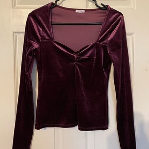 Dark Maroon velvet long sleeves blouse.